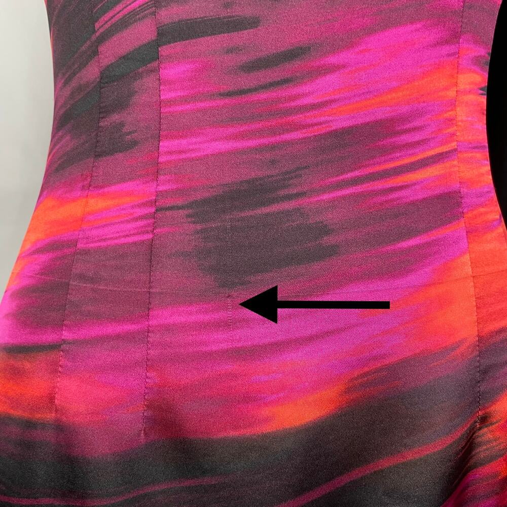 T Tahari | Skyler Pink Orange Watercolor Soft Satin 3/4 Sleeve Sheath Dress - Picture 8 of 13